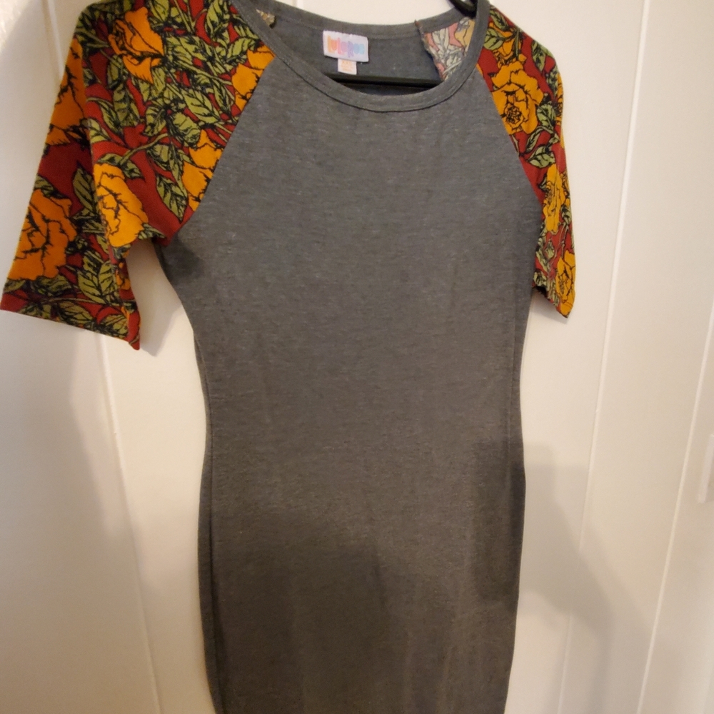 Grey and Floral Lularoe Bodycon Dress